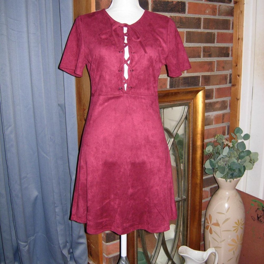 Paper Crane Faux Suede Lace Up Front Dress M